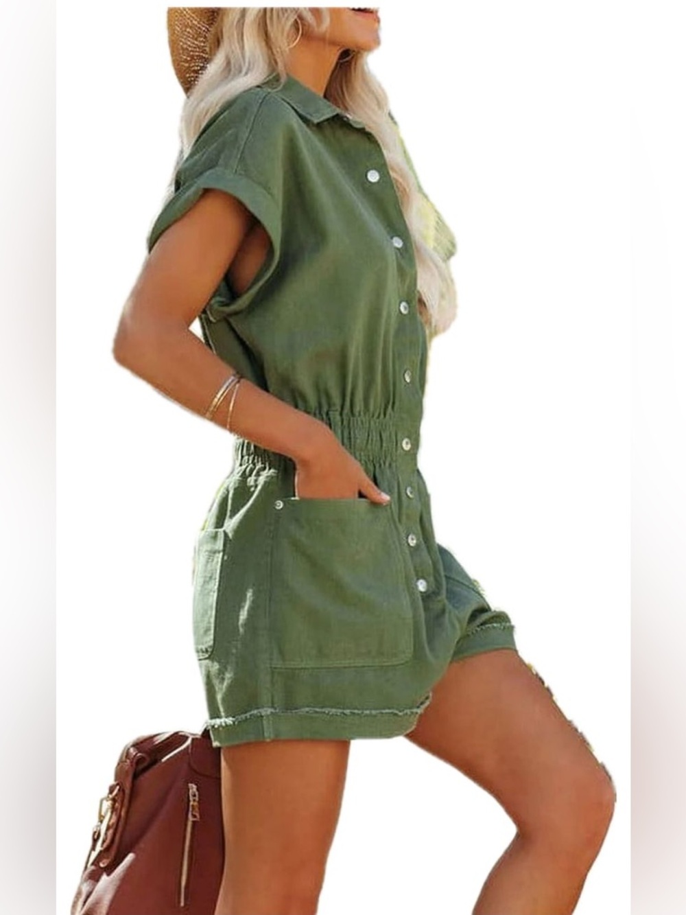 Army Green Cuffed Sleeve Utility Romper Size XXL - Picture 4 of 13